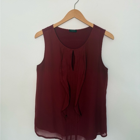 Ann Taylor Brick Red Keyhole Ruffle Blouse - Picture 2 of 8